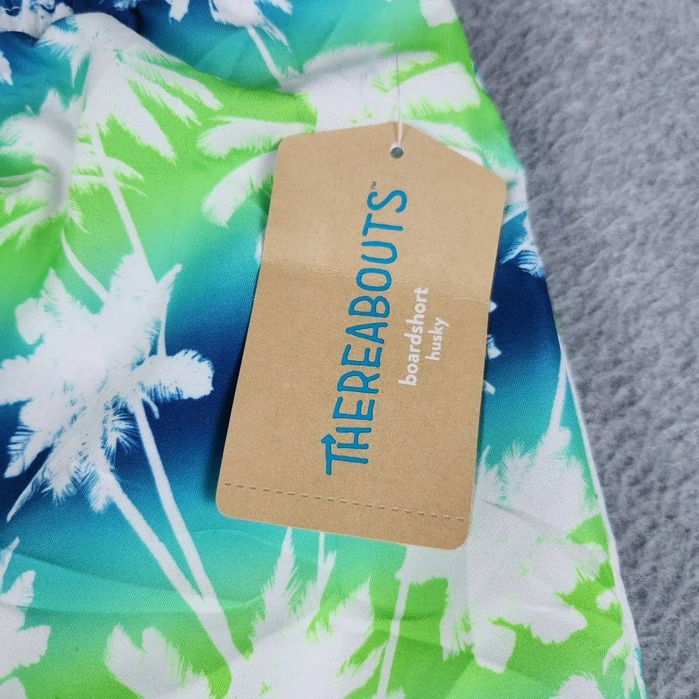 Thereabouts Board Shorts Boys 14/16H Husky Blue Green Palm Tree Ombre Swimwear‎